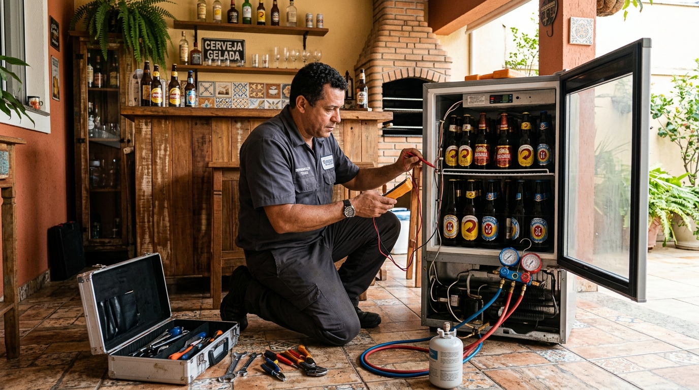 Recarga de gás refrigerante em cervejeira em atendimento em Piracicaba‑SP
