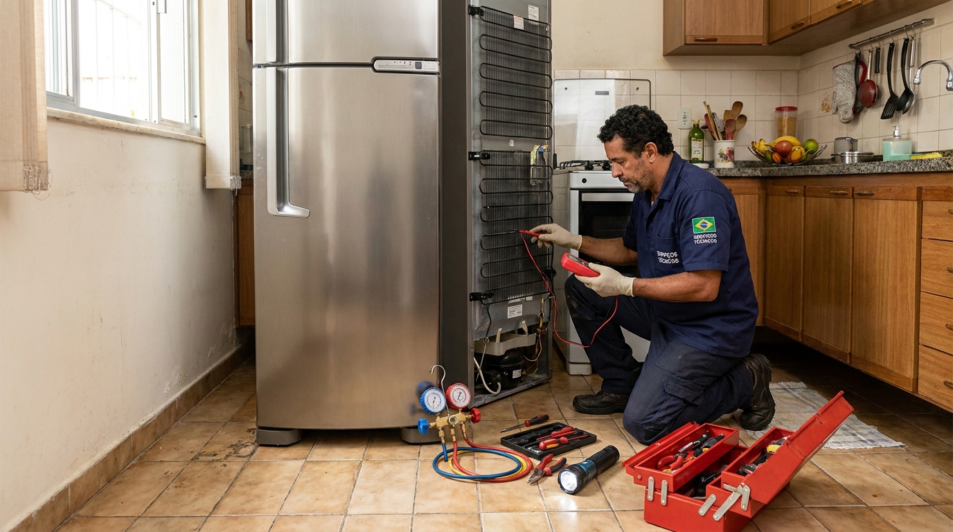 Técnico de conserto de geladeira em residência em Piracicaba‑SP